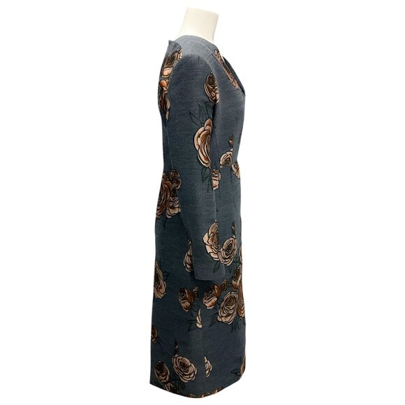 Aquilano Rimondi Charcoal Grey / Brown Rose Jacquard Cocktail Dress - Picture 2 of 5